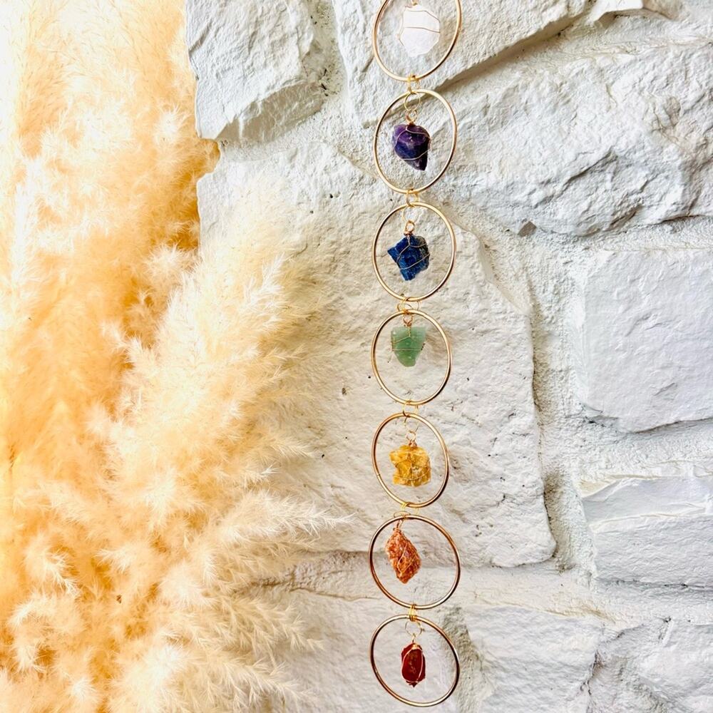 NEW ANTHROPOLOGIE Natural Stone Chakra Crystal Gold Ring $75 Wall Hanging Decor